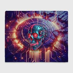 Плед флисовый Cyber art skull - steel metal, цвет: 3D-велсофт