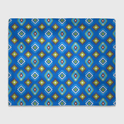 Плед флисовый Этнические ромбики на синем, цвет: 3D-велсофт