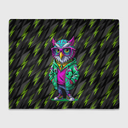 Плед флисовый Модная сова и зеленые молнии, цвет: 3D-велсофт