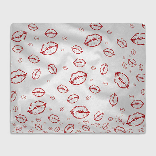 Плед Паттерн красные губы на белом - lips classic / 3D-Велсофт – фото 1