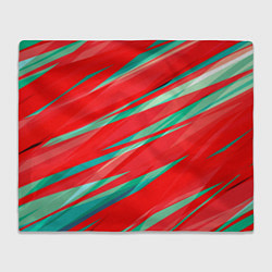 Плед флисовый Красный и бирюзовый абстрактный полосы, цвет: 3D-велсофт