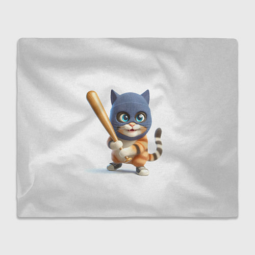 Плед Прикольный котёнок с бейсбольной битой и в балакла / 3D-Велсофт – фото 1