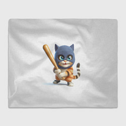 Плед Прикольный котёнок с бейсбольной битой и в балакла