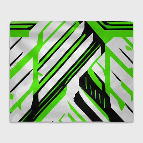 Плед Чёрно-зелёные полосы на белом фоне / 3D-Велсофт – фото 1