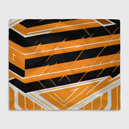 Плед Чёрно-белые полосы на оранжевом фоне / 3D-Велсофт – фото 1