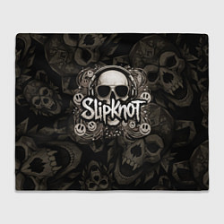 Плед флисовый Slipknot на фоне черепа в очках и наушниках, цвет: 3D-велсофт