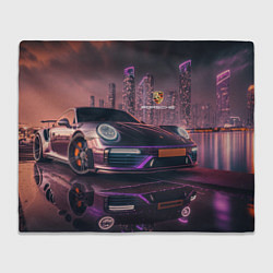 Плед флисовый Porshe neon city, цвет: 3D-велсофт