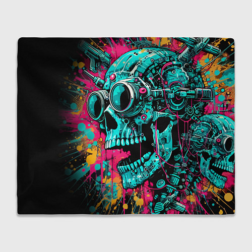 Плед Cyber skull sketch - color blots / 3D-Велсофт – фото 1