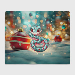 Плед флисовый Новогодняя змейка и новогодние игрушки, цвет: 3D-велсофт