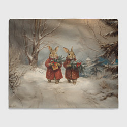 Плед флисовый Зайцы с новогодними подарками, цвет: 3D-велсофт