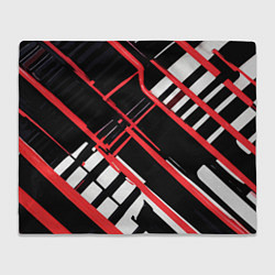 Плед флисовый Красно-белые линии на чёрном фоне, цвет: 3D-велсофт