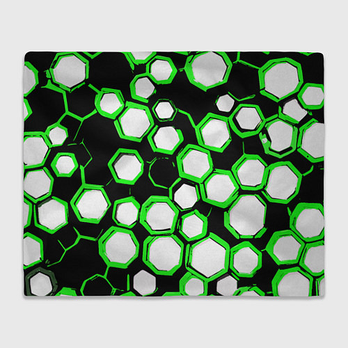 Плед Бело-зелёные шестиугольники на чёрном фоне / 3D-Велсофт – фото 1