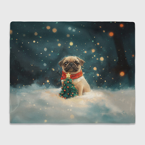 Плед Мопс и маленькая елочка / 3D-Велсофт – фото 1