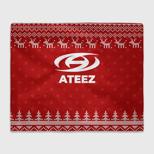 Плед Новогодний Ateez с оленями / 3D-Велсофт – фото 1