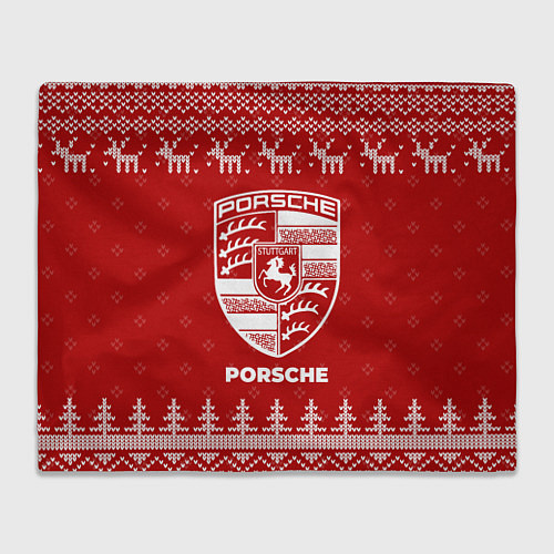 Плед Новогодний Porsche с оленями / 3D-Велсофт – фото 1