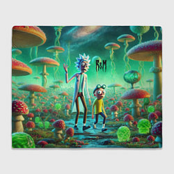 Плед флисовый Рик и Морти изучают планету мухоморов - нейроарт ф, цвет: 3D-велсофт