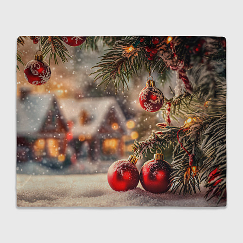 Плед Елочные шарики на фоне домов - нейросеть / 3D-Велсофт – фото 1