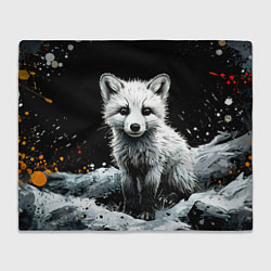 Плед флисовый Песец на черном, цвет: 3D-велсофт