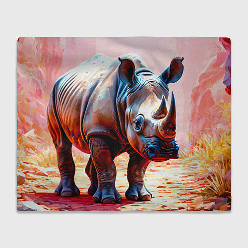 Плед Носорог в розовом / 3D-Велсофт – фото 1