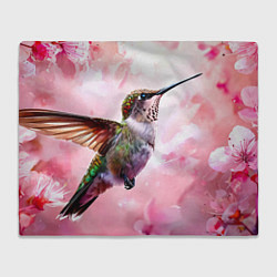 Плед флисовый Колибри на розовом, цвет: 3D-велсофт