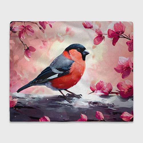 Плед Снегирь в цветах / 3D-Велсофт – фото 1