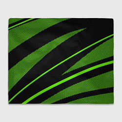 Плед флисовый Чёрно-зелёный абстрактные полосы, цвет: 3D-велсофт