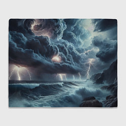 Плед флисовый Шторм на море - сверкание молний, цвет: 3D-велсофт