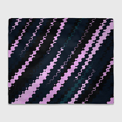 Плед флисовый Тёмно-синий с розовым искажённые полосы, цвет: 3D-велсофт
