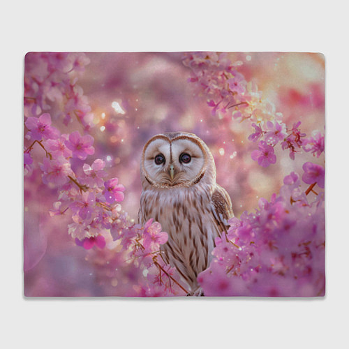 Плед Белая сова и розовые цветы / 3D-Велсофт – фото 1