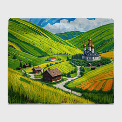 Плед флисовый Русская душа и поле, цвет: 3D-велсофт