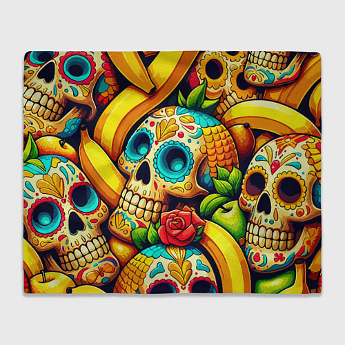 Плед Colorfull skulls and bananas - pop art pattern / 3D-Велсофт – фото 1