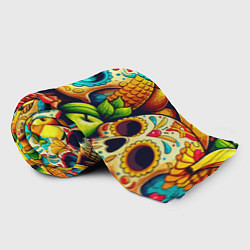 Плед флисовый Colorfull skulls and bananas - pop art pattern, цвет: 3D-велсофт — фото 2