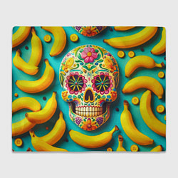 Плед флисовый Череп и бананы - летняя композиция, цвет: 3D-велсофт