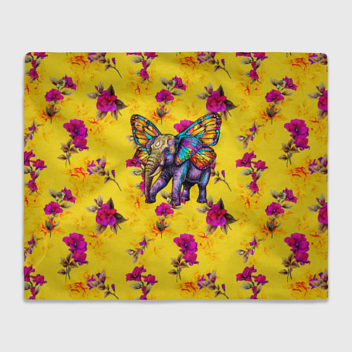 Плед Слон с крыльями бабочки на цветочном фоне / 3D-Велсофт – фото 1