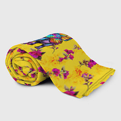 Плед флисовый Слон с крыльями бабочки на цветочном фоне, цвет: 3D-велсофт — фото 2