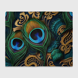 Плед флисовый Узоры и перья павлина, цвет: 3D-велсофт