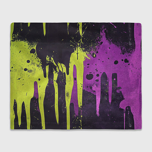 Плед Желтая и фиолетовая краска на черном / 3D-Велсофт – фото 1