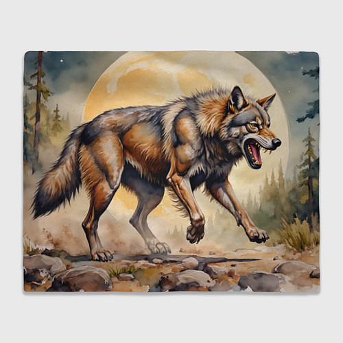 Плед Волк бежит на фоне луны / 3D-Велсофт – фото 1