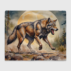 Плед флисовый Волк бежит на фоне луны, цвет: 3D-велсофт