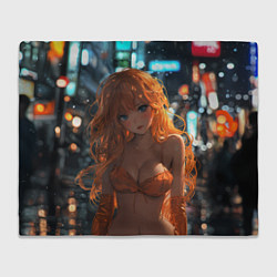 Плед флисовый Рыжая девушка в ночном городе, цвет: 3D-велсофт