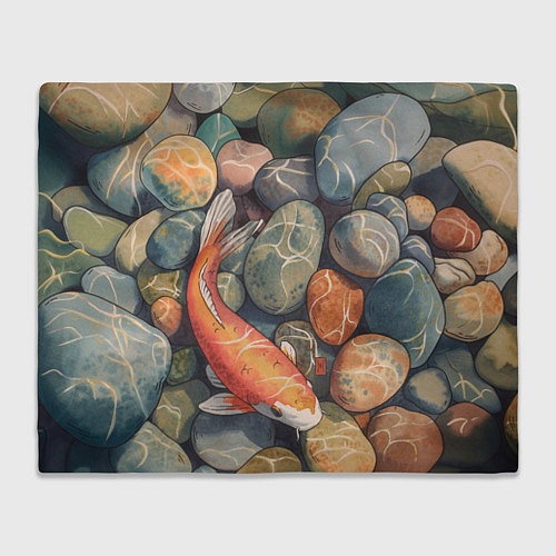 Плед Акварельный Кои карп и камушки галька / 3D-Велсофт – фото 1