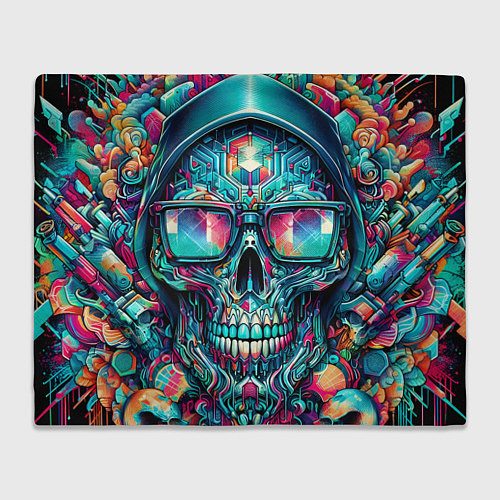 Плед Кибер череп в балахоне и очках - нейроарт фантазия / 3D-Велсофт – фото 1