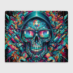 Плед флисовый Кибер череп в балахоне и очках - нейроарт фантазия, цвет: 3D-велсофт