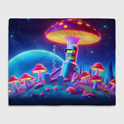 Плед флисовый Робот-сгибальщик Бендер находится под неоновым мух, цвет: 3D-велсофт