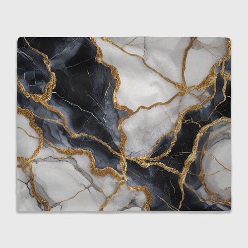 Плед Мрамор белый и черный с золотом / 3D-Велсофт – фото 1