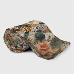 Плед флисовый Цветы на кусках мрамора и леопардовом узоре, цвет: 3D-велсофт — фото 2