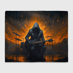 Плед флисовый Гитарист играющий в пламени, цвет: 3D-велсофт
