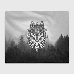 Плед флисовый Волк в кельтском стиле и лес, цвет: 3D-велсофт