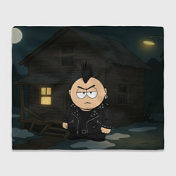 Плед флисовый Эрик Картман панк на фоне дома, цвет: 3D-велсофт