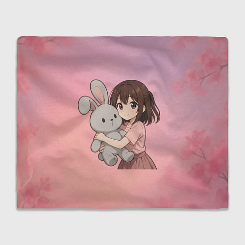 Плед Девочка обнимает зайцика в аниме / 3D-Велсофт – фото 1